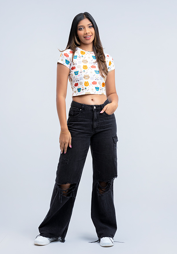 CLAUDIA PRINTED CROP TOP T SHIRT 